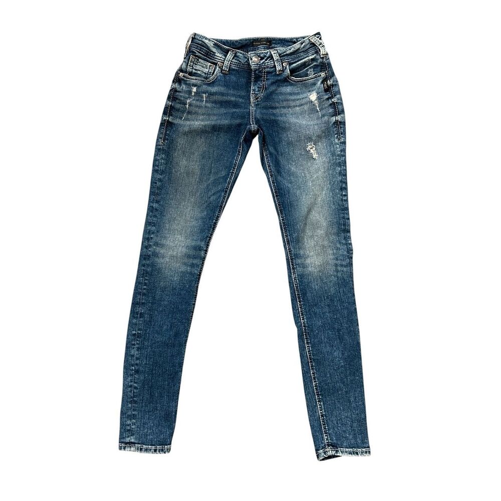 Silver Distressed Girlfriend Jeans
